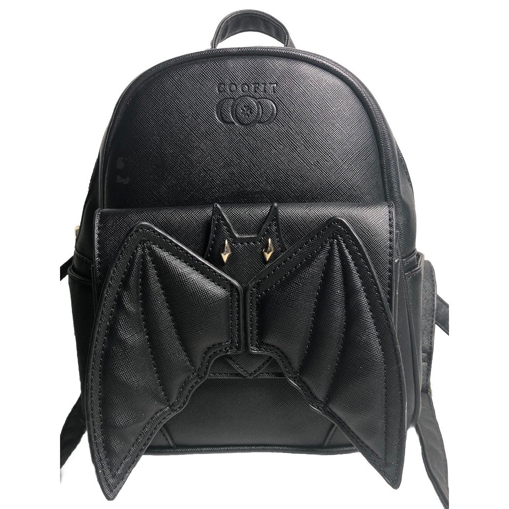 Coofit‎ Bat Backpack  Gothic Witchy Studded Black Faux Leather Punk Mini Bag